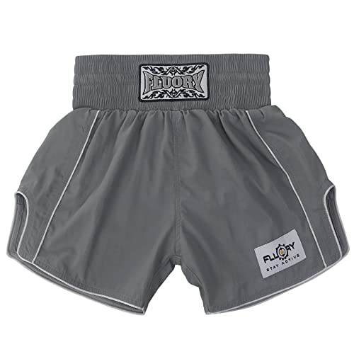 FLUORY Muay Thai Shorts, einfache, stilvolle Boxshorts, weiches glattes Nylon, Kampf, Frapple, Workout-Shorts, grau, Medium von FLUORY