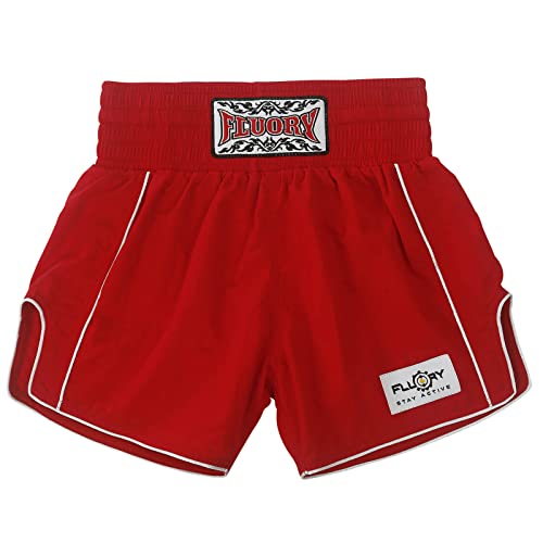 FLUORY Muay Thai Shorts, einfache, stilvolle Boxshorts, weiches glattes Nylon, Kampf, Frapple, Workout-Shorts, rot, Large von FLUORY