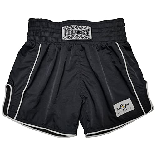 FLUORY Muay Thai Shorts, einfache, stilvolle Boxshorts, weiches glattes Nylon, Kampf, Frapple, Workout-Shorts, schwarz, Small von FLUORY