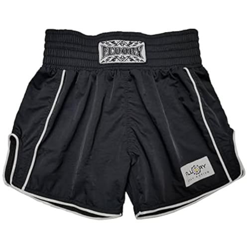 FLUORY Muay Thai Shorts, einfache, stilvolle Boxshorts, weiches glattes Nylon, Kampf, Frapple, Workout-Shorts, schwarz, X-Small FLUORY Muay Thai Shorts, einfache, stilvolle Boxshorts, weiches glattes Nylon, Kampf, Frapple, Workout-Shorts, schwarz, X-Small von FLUORY