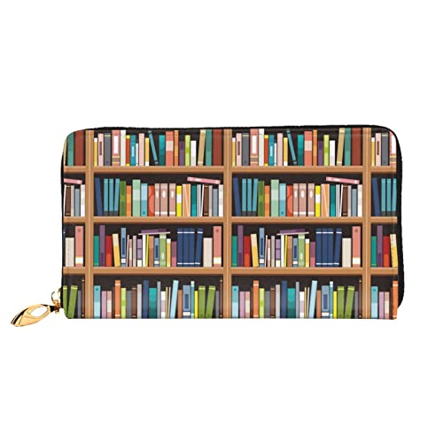 Bibliothek Bücherregal Damen Leder Geldbörse, Große Kapazität Kreditkartenhalter Handy Handschlaufe Geldbörse (7,48 x 4,13), Schwarz, Einheitsgröße, Schwarz , Einheitsgröße von FLUQX