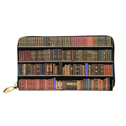 Bibliothek Bücherregal Damen Leder Geldbörse, Große Kapazität Kreditkartenhalter Handy Handschlaufe Geldbörse (7,48 x 4,13), Schwarz, Einheitsgröße, Schwarz , Einheitsgröße von FLUQX