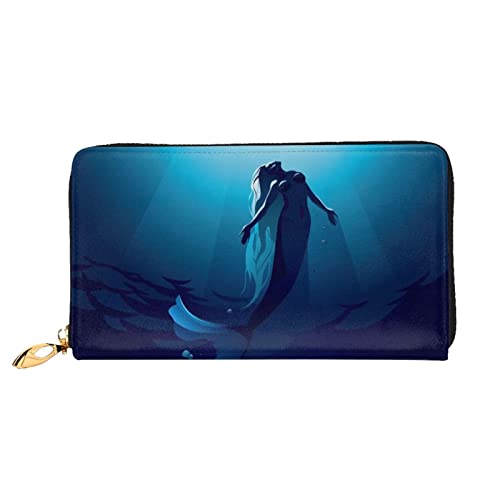 Blue Mermaid Damen-Geldbörse, Leder, großes Fassungsvermögen, Kreditkartenhalter, Handy-Handgelenkschlaufe, Geldbörse (7,48 x 4,13), Schwarz, Einheitsgröße, Schwarz , Einheitsgröße von FLUQX