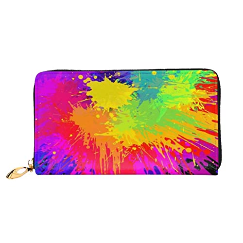 Colorful Splash Damen-Geldbörse aus Leder, große Kapazität, Kreditkartenhalter, Handy-Handgelenkschlaufe, Geldbörse (7,48 x 4,13), Schwarz, Einheitsgröße, Schwarz , Einheitsgröße von FLUQX