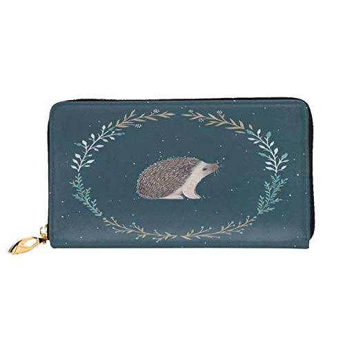 Cute Little Hedgehog Damen-Geldbörse aus Leder, große Kapazität, Kreditkartenhalter, Handy-Handgelenkschlaufe, Geldbörse (7,48 x 4,13), Schwarz, Einheitsgröße, Schwarz , Einheitsgröße von FLUQX