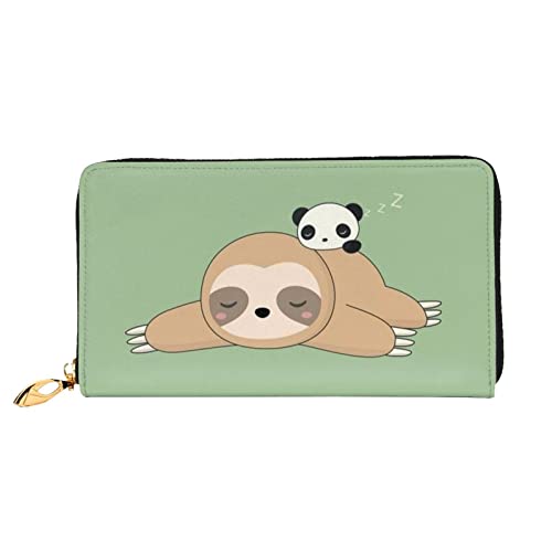 Cute Panda And Sloth Damen Leder Geldbörse, große Kapazität, Kreditkartenhalter, Handy-Handgelenkschlaufe, Geldbörse (7,48 x 4,13), Schwarz, Einheitsgröße, Schwarz , Einheitsgröße von FLUQX