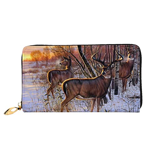 Deers Picture Damen-Geldbörse aus Leder, großes Fassungsvermögen, Kreditkartenhalter, Handy-Handgelenkschlaufe, Geldbörse (7,48 x 4,13), Schwarz, Einheitsgröße, Schwarz , Einheitsgröße von FLUQX