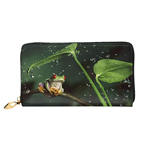 Frog And Rain Damen-Geldbörse aus Leder, großes Fassungsvermögen, Kreditkartenhalter, Handy-Handgelenkschlaufe, Geldbörse (7,48 x 4,13), Schwarz, Einheitsgröße, Schwarz , Einheitsgröße von FLUQX