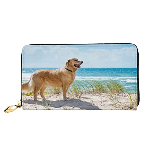 Golden Retriever Damen-Geldbörse aus Leder, große Kapazität, Kreditkartenhalter, Handy-Handgelenkschlaufe, Geldbörse (7,48 x 4,13), Schwarz, Einheitsgröße, Schwarz , Einheitsgröße von FLUQX