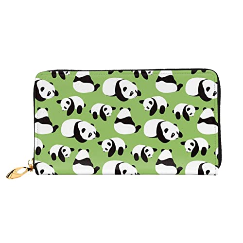 Green Background Panda Damen Ledergeldbörse Große Kapazität Kreditkartenhalter Handy-Handgelenkschlaufe Geldbörse (7,48 x 4,13), Schwarz, Einheitsgröße, Schwarz , Einheitsgröße von FLUQX