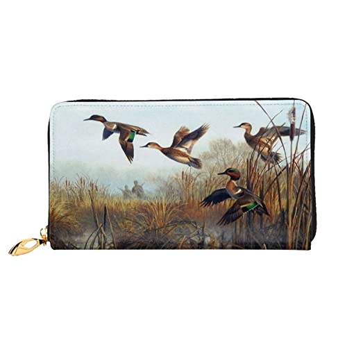 Hunting Flying Wild Damen Leder Geldbörse, Große Kapazität Kreditkartenhalter Handy-Handgelenkschlaufe Geldbörse (7,48 x 4,13), Schwarz, Einheitsgröße, Schwarz , Einheitsgröße von FLUQX