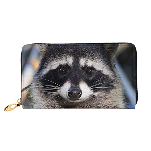 Little Raccoon Face Damen-Geldbörse, Leder, große Kapazität, Kreditkartenhalter, Handy-Handgelenkschlaufe, Geldbörse (7,48 x 4,13), Schwarz, Einheitsgröße, Schwarz , Einheitsgröße von FLUQX