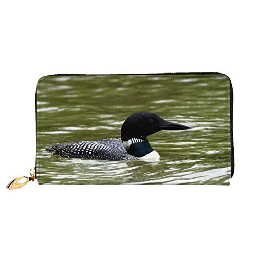 Loon Nature Bird Damen-Geldbörse aus Leder, großes Fassungsvermögen, Kreditkartenhalter, Handy-Handgelenkschlaufe, Geldbörse (7,48 x 4,13), Schwarz, Einheitsgröße, Schwarz , Einheitsgröße von FLUQX