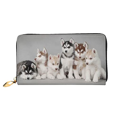 Lovely Husky Damen-Geldbörse aus Leder, großes Fassungsvermögen, Kreditkartenhalter, Handy-Handgelenkschlaufe, Geldbörse (7,48 x 4,13), Schwarz, Einheitsgröße, Schwarz , Einheitsgröße von FLUQX