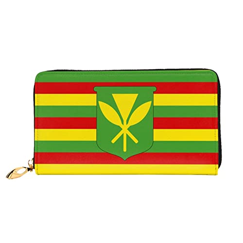 Native Hawaiian Flag Damen Leder Geldbörse Große Kapazität Kreditkartenhalter Handy-Handgelenkschlaufe Geldbörse (7,48 x 4,13), Schwarz, Einheitsgröße, Schwarz, Einheitsgröße, Schwarz , Einheitsgröße von FLUQX