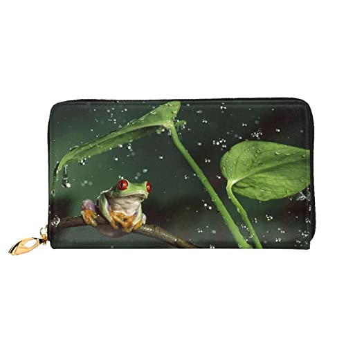 Peace Tree Frog Damen-Geldbörse, Leder, große Kapazität, Kreditkartenhalter, Handy-Handgelenkschlaufe, Geldbörse (7,48 x 4,13), Schwarz, Einheitsgröße, Schwarz , Einheitsgröße von FLUQX