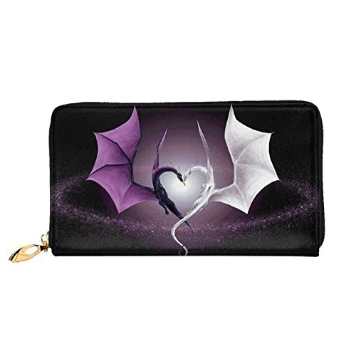 Purple And Wirte Dragons Damen-Geldbörse aus Leder, große Kapazität, Kreditkartenhalter, Handy-Handgelenkschlaufe, Geldbörse (7,48 x 4,13), Schwarz, Einheitsgröße, Schwarz , Einheitsgröße von FLUQX