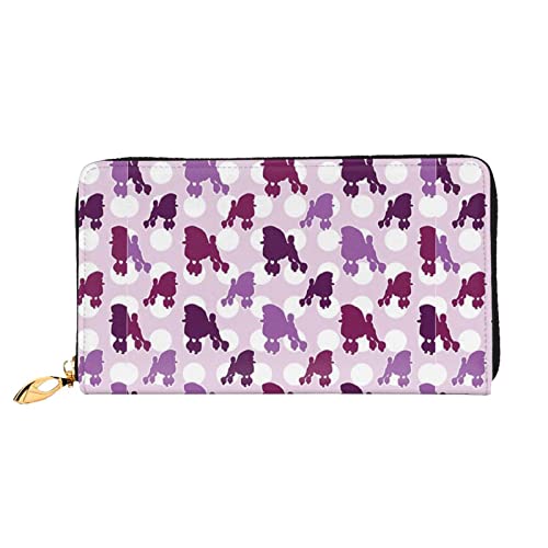 Purple Pudel Polka Dot Damen Leder Geldbörse, große Kapazität, Kreditkartenhalter, Handy-Handgelenkschlaufe, Geldbörse (7,48 x 4,13), Schwarz, Einheitsgröße, Schwarz , Einheitsgröße von FLUQX