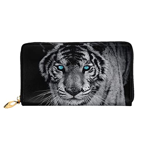 White Tiger Damen-Geldbörse aus Leder, große Kapazität, Kreditkartenhalter, Handy-Handgelenkschlaufe, Geldbörse (7,48 x 4,13), Schwarz, Einheitsgröße, Schwarz , Einheitsgröße von FLUQX