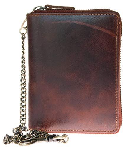 FLW Herren Biker Reißverschluss Naturleder Geldbörse mit Einer Metallkette FLW Herren Biker Reißverschluss Naturleder Geldbörse mit Einer Metallkette von FLW