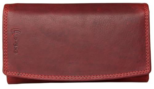 FLW Klassisch geräumiges Vollleder-Portemonnaie Pedro aus robustem dunkelrotem Leder von FLW