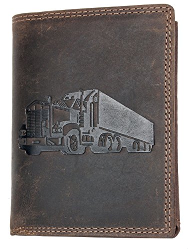 Starke Braun Geldbörse aus echtem Leder mit einem Lastkraftwagen, RFID von FLW