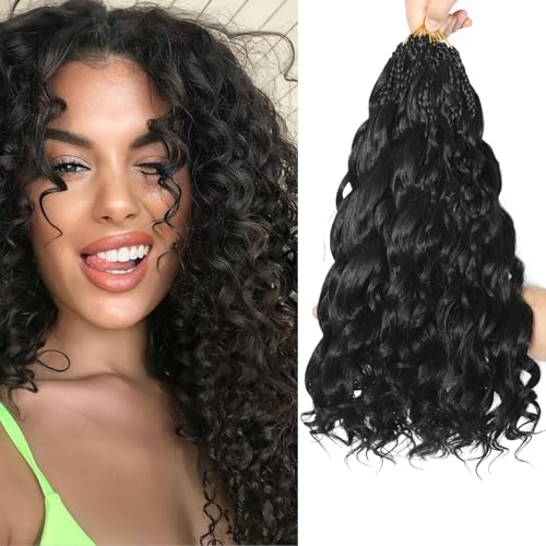 FLWAI Pre Looped Ocean Wave Crochet Hair 14 Inch 8 Packs Boho Style Hair Extensions Short Curly Crochet Hair Pre Twisted Synthetic Deep Wavy Curly Braiding Hair for Women (1B) von FLWAI