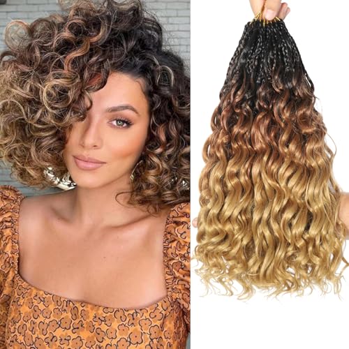 FLWAI Pre Looped Ocean Wave Crochet Hair 14 Inch 8 Packs Boho Style Hair Extensions Short Curly Crochet Hair Pre Twisted Synthetic Deep Wavy Curly Braiding Hair for Women (1B/30/27) von FLWAI