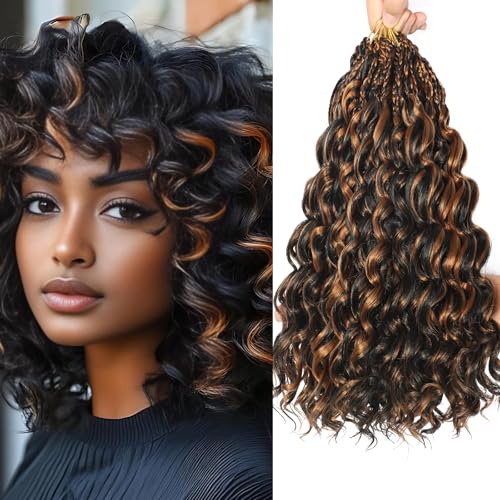 FLWAI Pre Looped Ocean Wave Crochet Hair 14 Inch 8 Packs Boho Style Hair Extensions Short Curly Crochet Hair Pre Twisted Synthetic Deep Wavy Curly Braiding Hair for Women (1B/H30) von FLWAI
