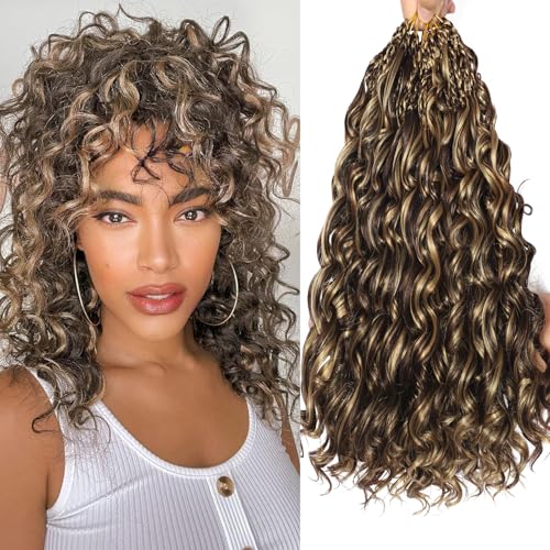 FLWAI Pre Looped Ocean Wave Crochet Hair 14 Inch 8 Packs Boho Style Hair Extensions Short Curly Crochet Hair Pre Twisted Synthetic Deep Wavy Curly Braiding Hair for Women (4/H27) von FLWAI