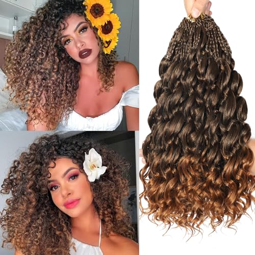 FLWAI Pre Looped Ocean Wave Crochet Hair 14 Inch 8 Packs Boho Style Hair Extensions Short Curly Crochet Hair Pre Twisted Synthetic Deep Wavy Curly Braiding Hair for Women (T30) von FLWAI