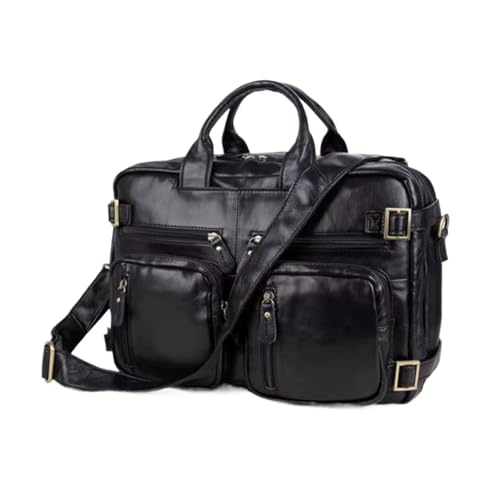 FLXSCA Herrenhandtaschen Aktentaschen Laptoptaschen Echtes Leder Messenger Schultertaschen Tragetaschen Rucksäcke(Black) von FLXSCA