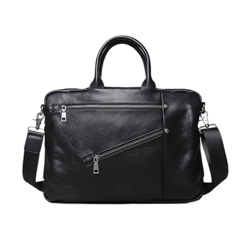FLXSCA Herrenhandtaschen Aktentaschen Laptoptaschen Messenger-Schultertaschen aus echtem Leder Computer-Tragetaschen(Black) von FLXSCA