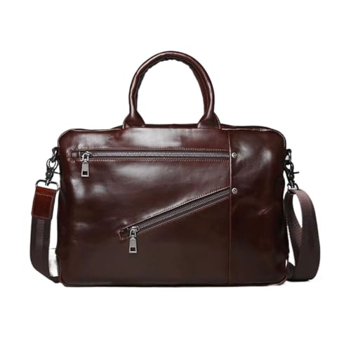 FLXSCA Herrenhandtaschen Aktentaschen Laptoptaschen Messenger-Schultertaschen aus echtem Leder Computer-Tragetaschen(Brown) von FLXSCA