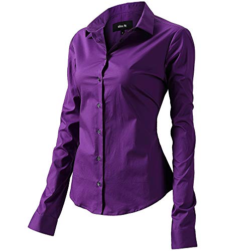 FLY HAWK Bluse Hemdbluse Damen Hemd Basic Kent-Kragen Elegant OL Work Slim Fit Langarm Stretch Formelle Hemden,Violett, Größe 50, Hersteller - 22 von FLY HAWK