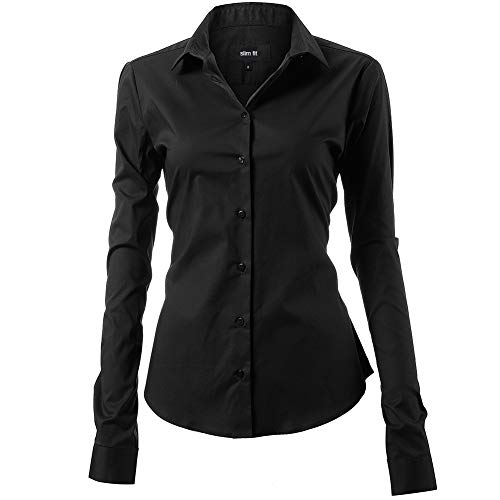 FLY HAWK Bluse Hemdbluse Damen Hemd Basic Kent-Kragen Elegant OL Work Slim Fit Langarm Stretch Formelle Hemden,Schwarz, Größe 46, Hersteller - 18 von FLY HAWK