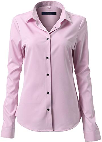 FLY HAWK Damen Hemd Bluse Basic Bambusfaser Hemdbluse Slim Fit Arbeitshemden Langarm Stretch Hemden Freizeit Business Elegant Hemd Größe 34 bis 52,Rosa,36 (UK 8) von FLY HAWK