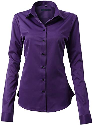 FLY HAWK Damen Hemd Bluse Basic Bambusfaser Hemdbluse Slim Fit Arbeitshemden Langarm Stretch Hemden Freizeit Business Elegant Hemd Größe 34 bis 52,Violett,50 (UK 22) von FLY HAWK