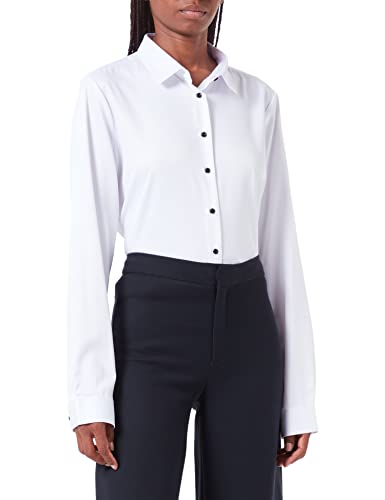 FLY HAWK Damen Hemd Bluse Basic Bambusfaser Hemdbluse Slim Fit Arbeitshemden Langarm Stretch Hemden Freizeit Business Elegant Hemd Größe 34 bis 52,Weiß,42 (UK 14) von FLY HAWK