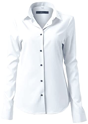 Damen Hemd Bluse Basic Bambusfaser Hemdbluse Slim Fit Arbeitshemden Langarm Stretch Hemden Freizeit Business Elegant Hemd Größe 34 bis 52 (Weiß1, 40) von FLY HAWK