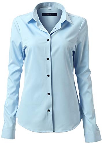 FLY HAWK Damen Hemd Bluse Basic Bambusfaser Hemdbluse Slim Fit Arbeitshemden Langarm Stretch Hemden Freizeit Business Elegant Hemd Größe 34 bis 52,Hellblau,46 (UK 18) von FLY HAWK