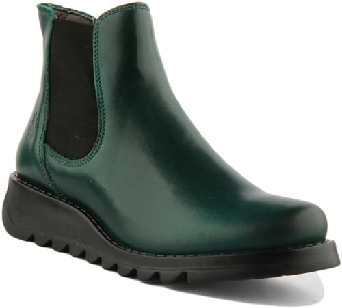 FLY London Damen Salv Chelsea Boots, Kleeblatt Grün Schwarz Elastisch, 40 EU von FLY London