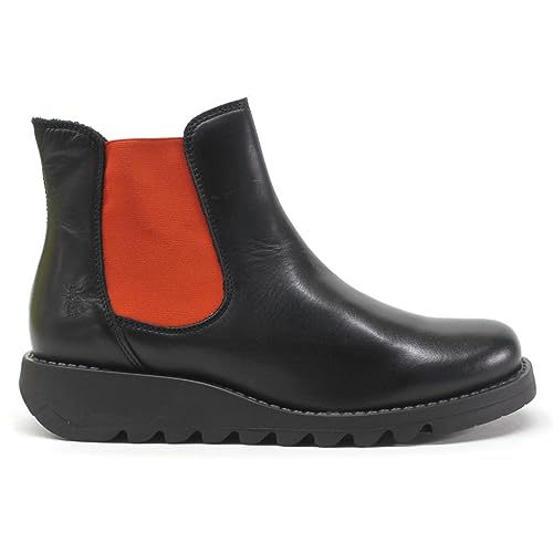 Fly London Damen Salv Chelsea-Stiefel, Schwarz/Orange, elastisch, 37 EU von FLY London