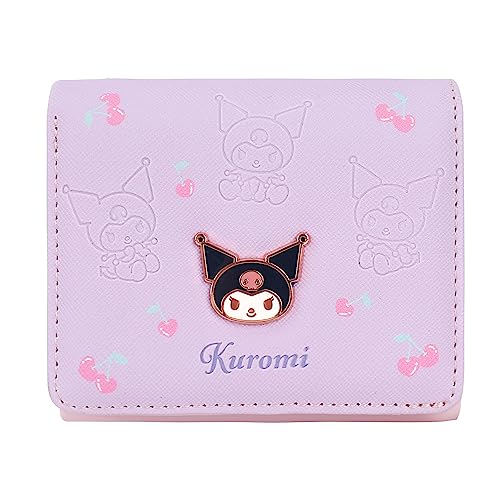 Adorable Kuromi Cherry Casting Wish Small & Lightweight Saffiano Synthetic Leather Purple Wallet with Zipper Coin Cards Paper Money Slot for Girls, Pink, Kompakte Brieftasche von FLYBOT