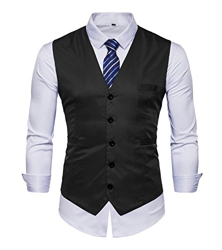 FLYF Herren Anzug Kleid Westen Slim Fit Formale Smoking Weste mit Blau Gestreiften Krawatte von FLYF