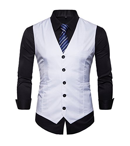 FLYF Herren Anzug Kleid Westen Slim Fit Formale Smoking Weste mit Blau Gestreiften Krawatte von FLYF