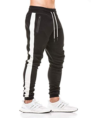 FLYFIREFLY Herren Gym Sport Hose Bodybuilding Workout Laufen Jogger Slim Fit Sweatpants, schwarz, Groß von FLYFIREFLY