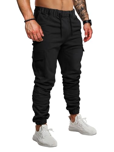 FLYFIREFLY Herren-Jogginghose mit Kordelzug und Taschen, Schwarz, Mittel von FLYFIREFLY