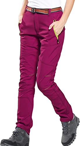 FLYGAGA Damen Outdoorhose Softshellhose Wanderhose Gefüttert Fleece Warm Wasserdicht Winddicht Softshell Schnelltrocknend Winterhose Trekkinghose Funktionshose Herbst Winter von FLYGAGA