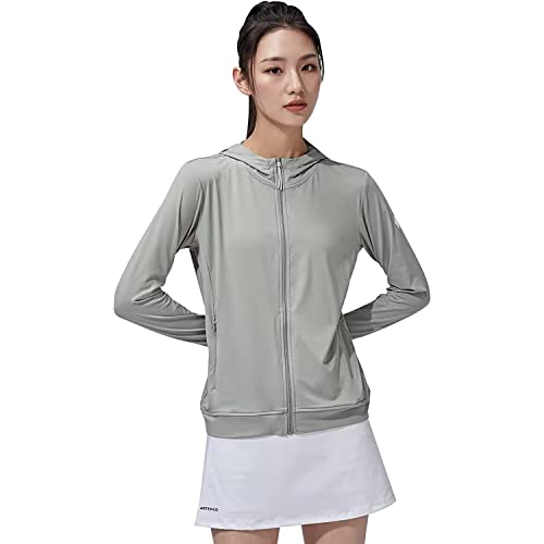 FLYGAGA Damen UPF 50+ UV Shirt Sonnenschutz Hoodie Kapuze Jacke Langarm Laufshirt Schnelltrocknend Wandern Sportshirt Full Zip Sun mit Daumenloch von FLYGAGA